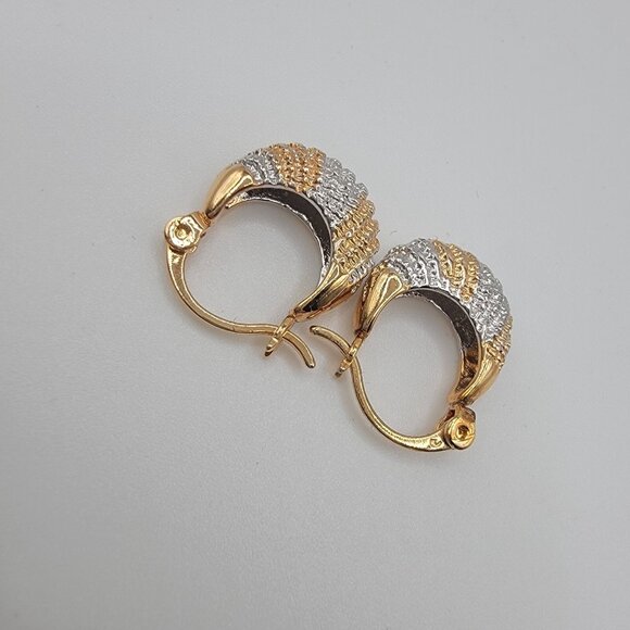 New Two-Tone Gold‎ And Silver Tone Pierced  Hoop Earrings NEW In Box - Picture 3 of 4
